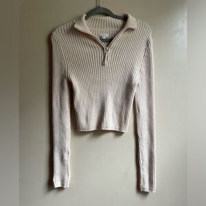 Aerie ribbed knit cropped sweater 1/4 zip preppy in cream size M